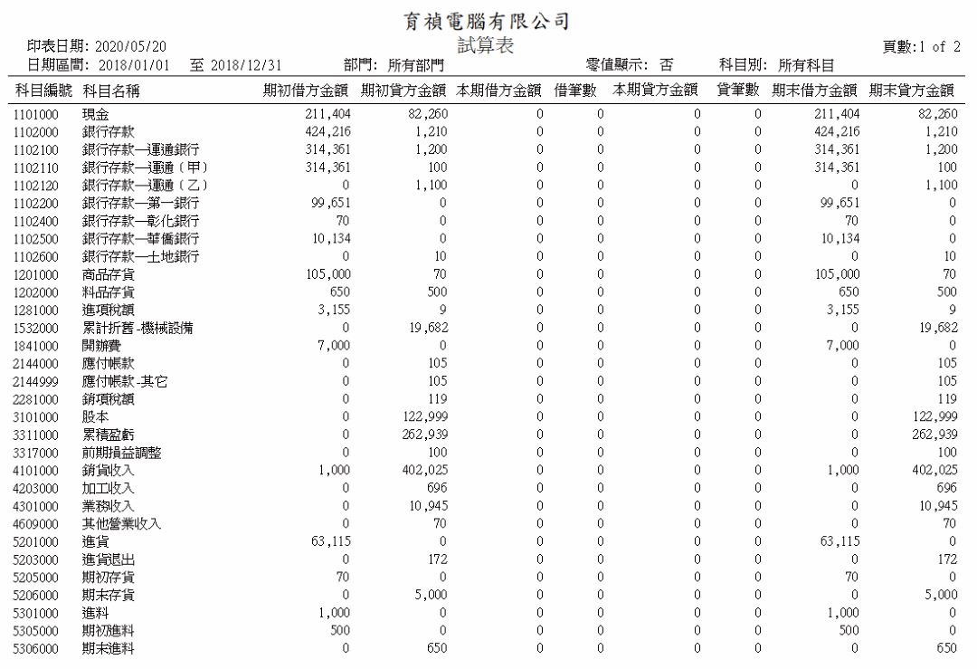 會計系統軟體畫面示意