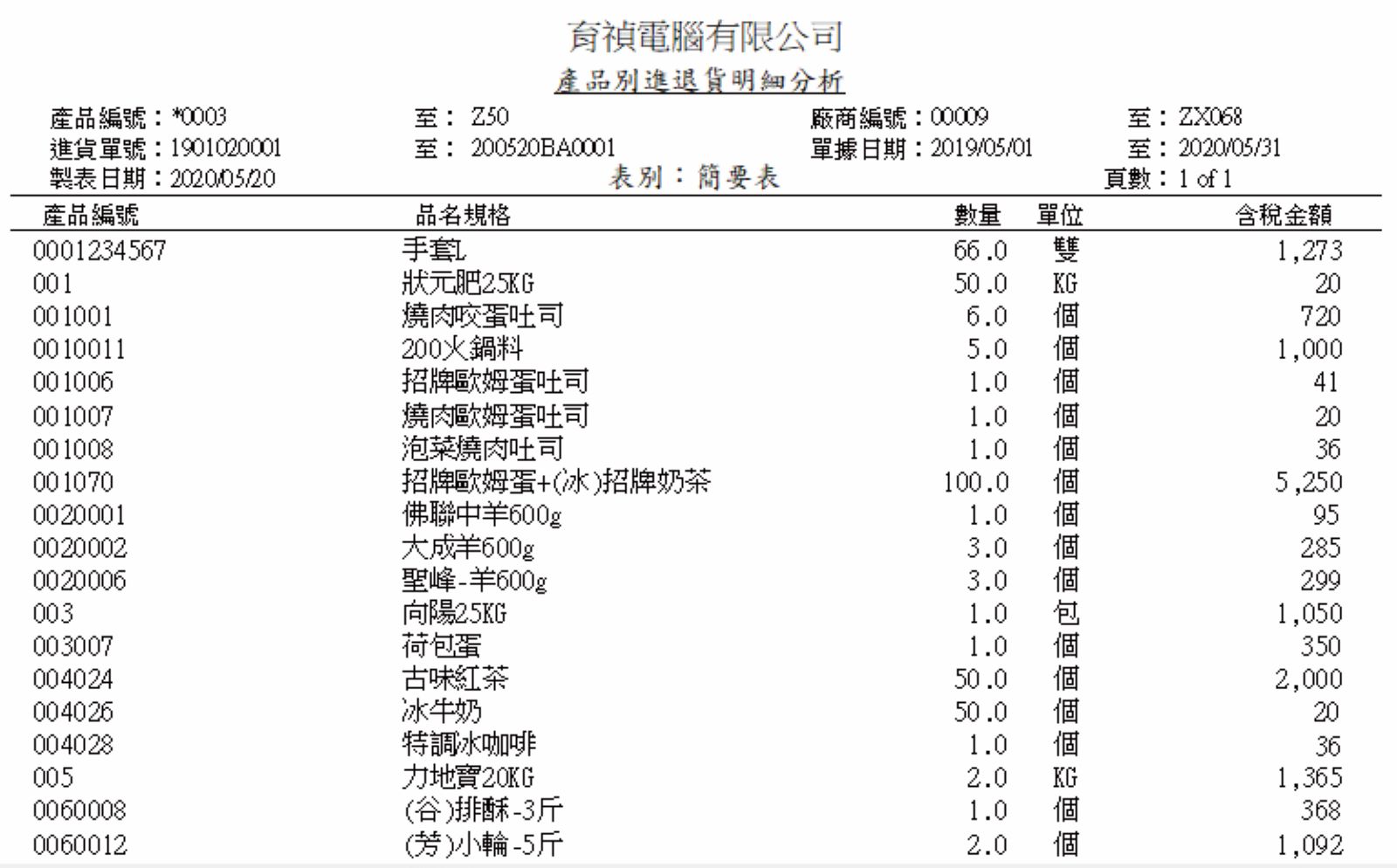 進貨管理系統畫面示意